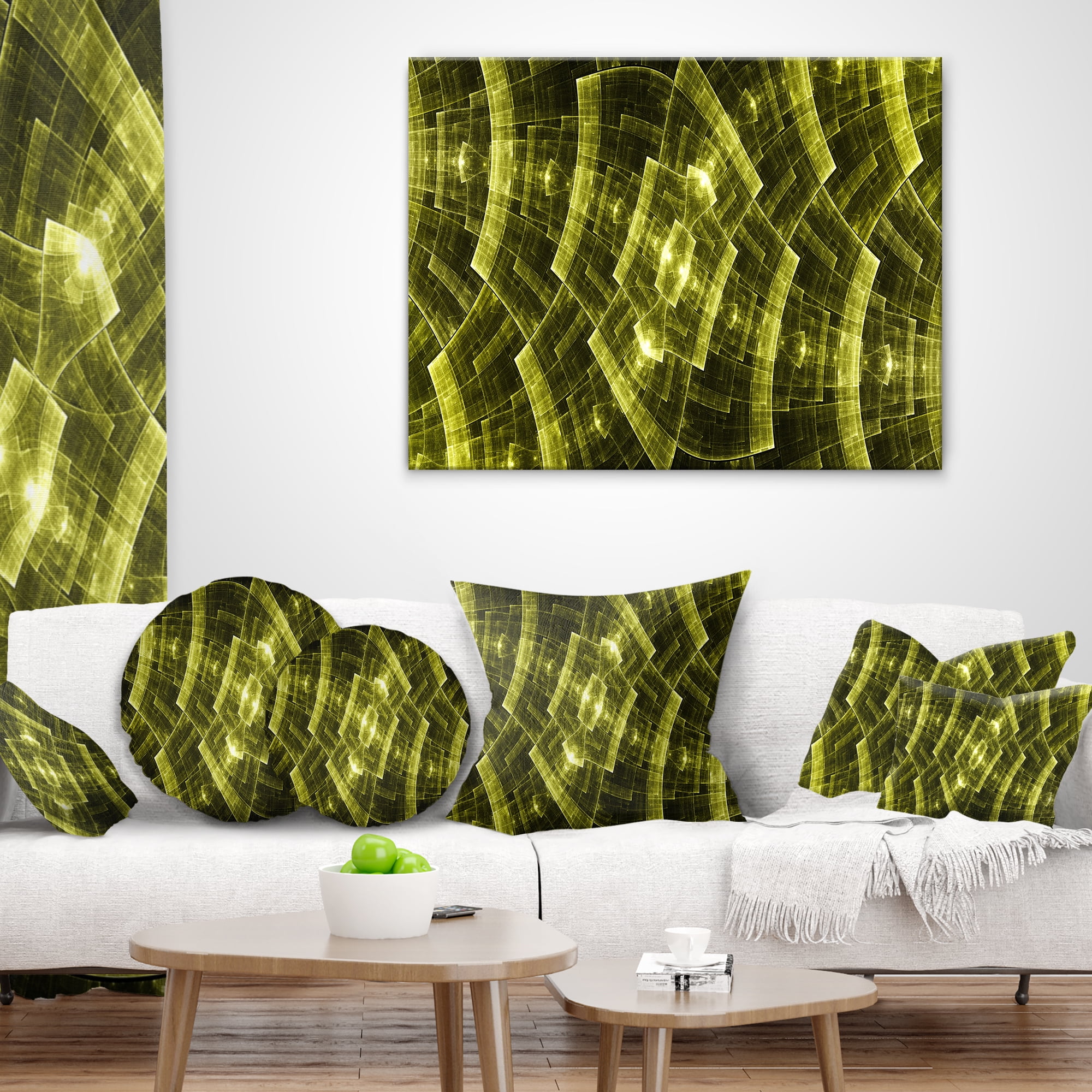 Designart Bright Yellow Fractal Flower Grid - Abstract Throw Pillow - 12x20