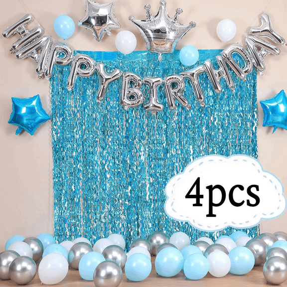 4-Pack Teal Fringe Curtains - 3.3x6.6 ft Sparkle Backdrop for Party Photo Booth Decor