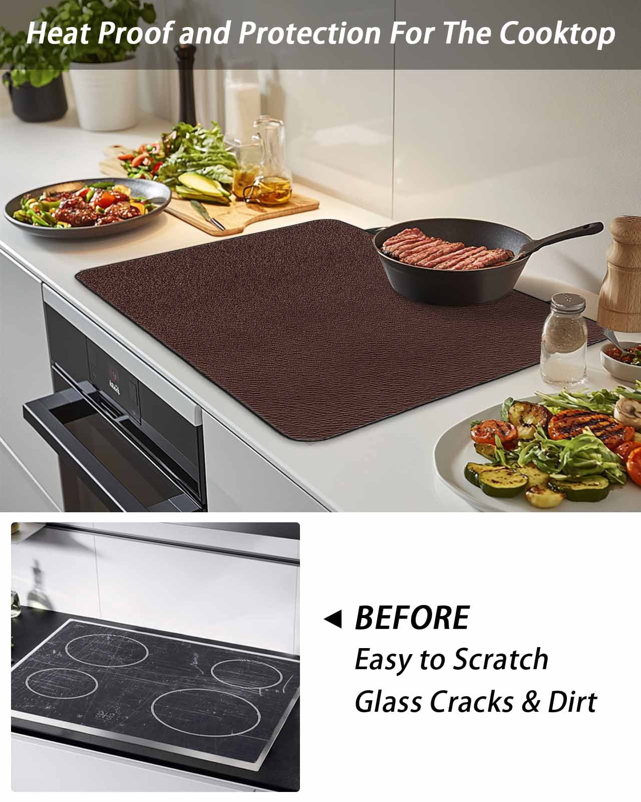 Stove Top Covers for Electric Stove, Solid Brown Glass Stovetop Cover Protector, Vintage Minimalism Abstract Denim Pattern Induction Cooktop Protector Oven Mat for Kitchen Countertop 24"x21"