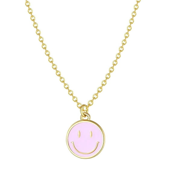 Smiley Face Necklaces Enamel Happy Face Necklace Pink Necklace Preppy Necklace for Women Girls - Pink,Single Layer