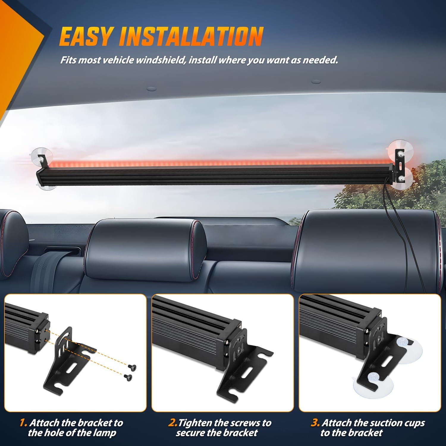 Nilight 144LED Traffic Advisor Strobe Light Bar with Controller Red Warning Lights Hazard Interior Front/Rear Windshield Flashing for Cars Plow Trucks