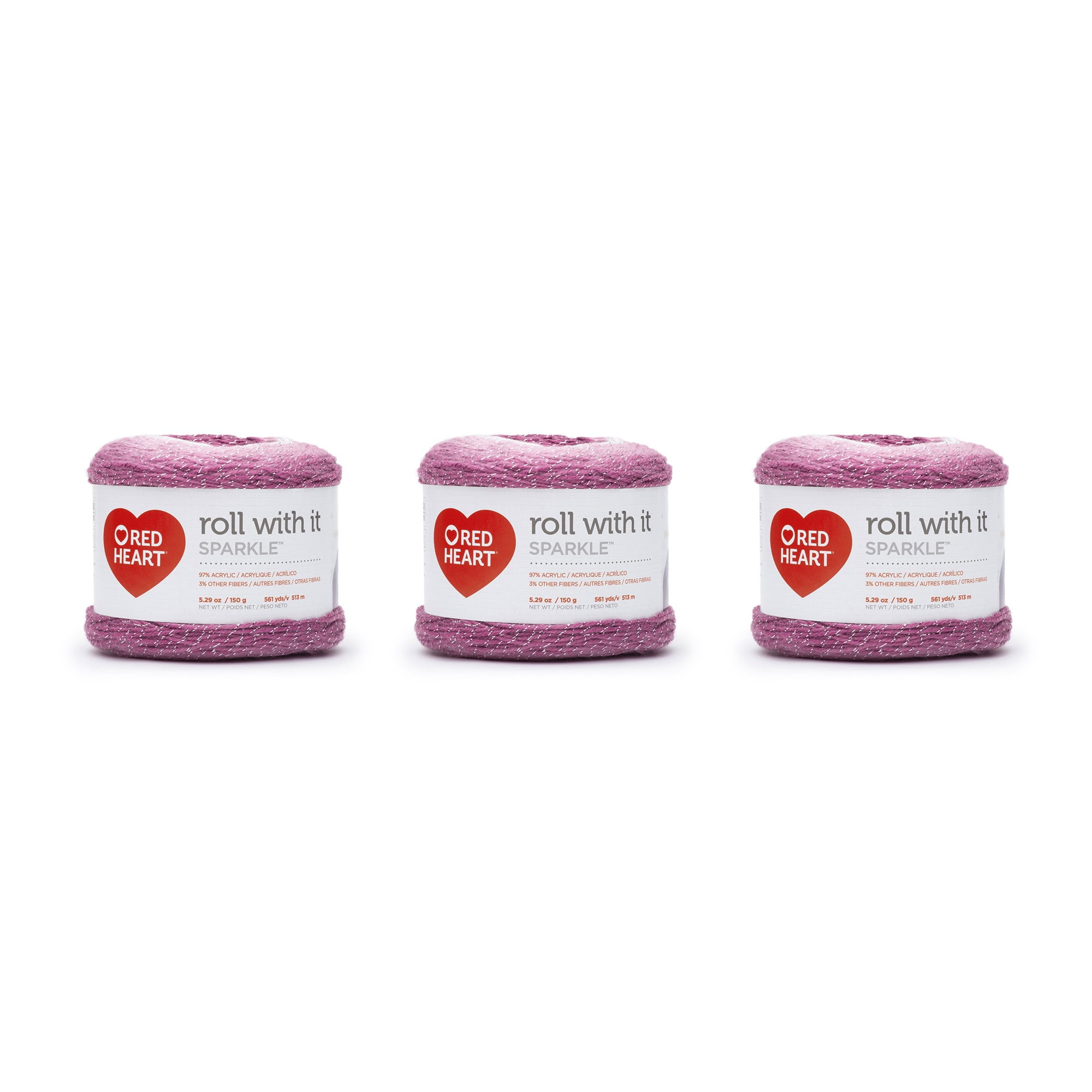 Red Heart Roll With It Sparkle Pixie Yarn 3 Pack of 150g/5.3oz