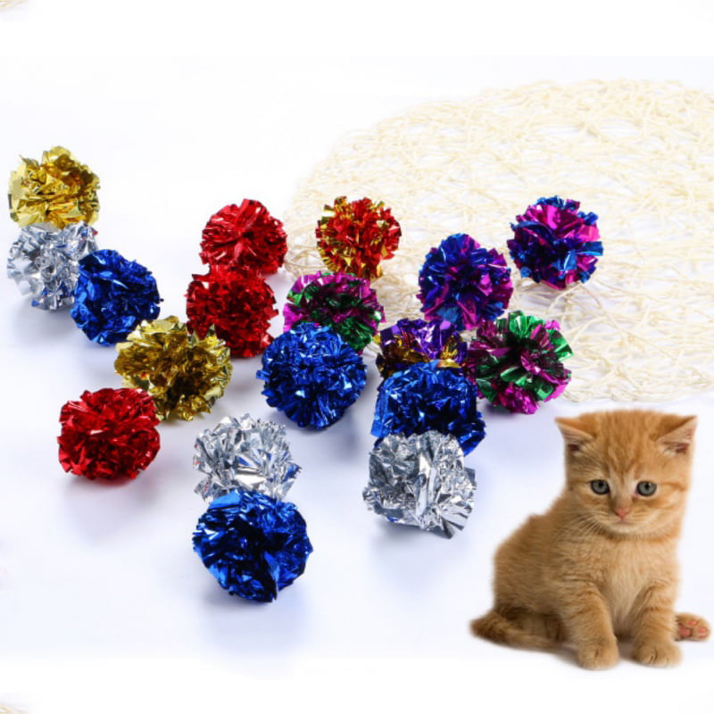12pcs Colorful Crinkle Foil Balls Cat Kitten Sound Paper Toy Cat Toy Mylar Balls
