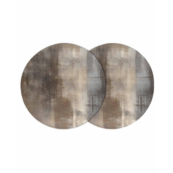 Brown Ombre Round 15 Inch Placemats Set of 2, Modern Abstract Art Oil Painting HeatResistant Non Slip Place Mats for Dining Table, Wipeable Braided Kitchen Table Mats for Housewarming