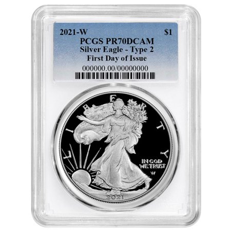 2021-W $1 1-oz T-2 Proof American Silver Eagle PCGS PR70DCAM FDOI Blue Label White Frame