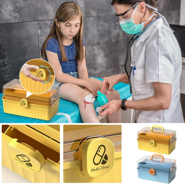 Vacemry Under $5 Large Medicine Storage Box, Family First Aid Organizer Container, Portable Medical Supply Case, Multi-layer Drug Storage Solution