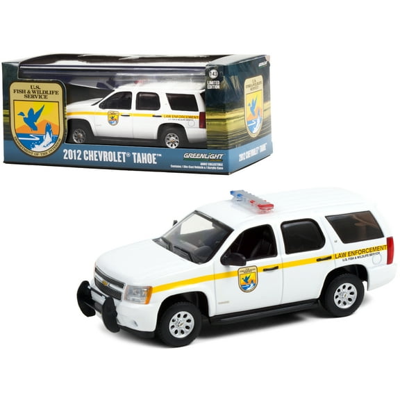 2012 Chevrolet Tahoe White w/Yellow Stripes "U.S. Fish & Wildlife Service Law Enforcement" 1/43 Diecast Model Car by Greenlight