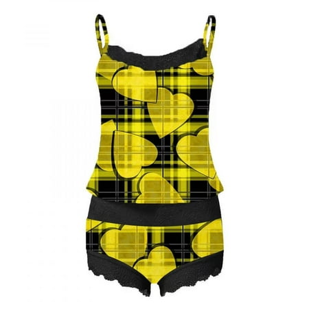

Homadles Lingerie for Women- 2 Piece Floral Sexy Nightwear Lingerie Sets Yellow L