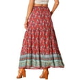 thumbnail image 4 of INSPIRE CHIC Women's Boho Skirts Floral Print Spring Summer Elastic Waist Casual Maxi Skirts XS Red, 4 of 7