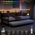 thumbnail image 4 of Daybed with Trundle Bed, Twin Bed Frame with Linen Upholstered Storage Headboard & Charging Station and LED Light, Heavy Duty Metal Day Bed Pop Up Trundle Bed for Living Room,Bedroom, Black, 4 of 7