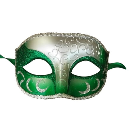 Green Silver Venetian Mardi Gras Masquerade Crescent Elegant Mask