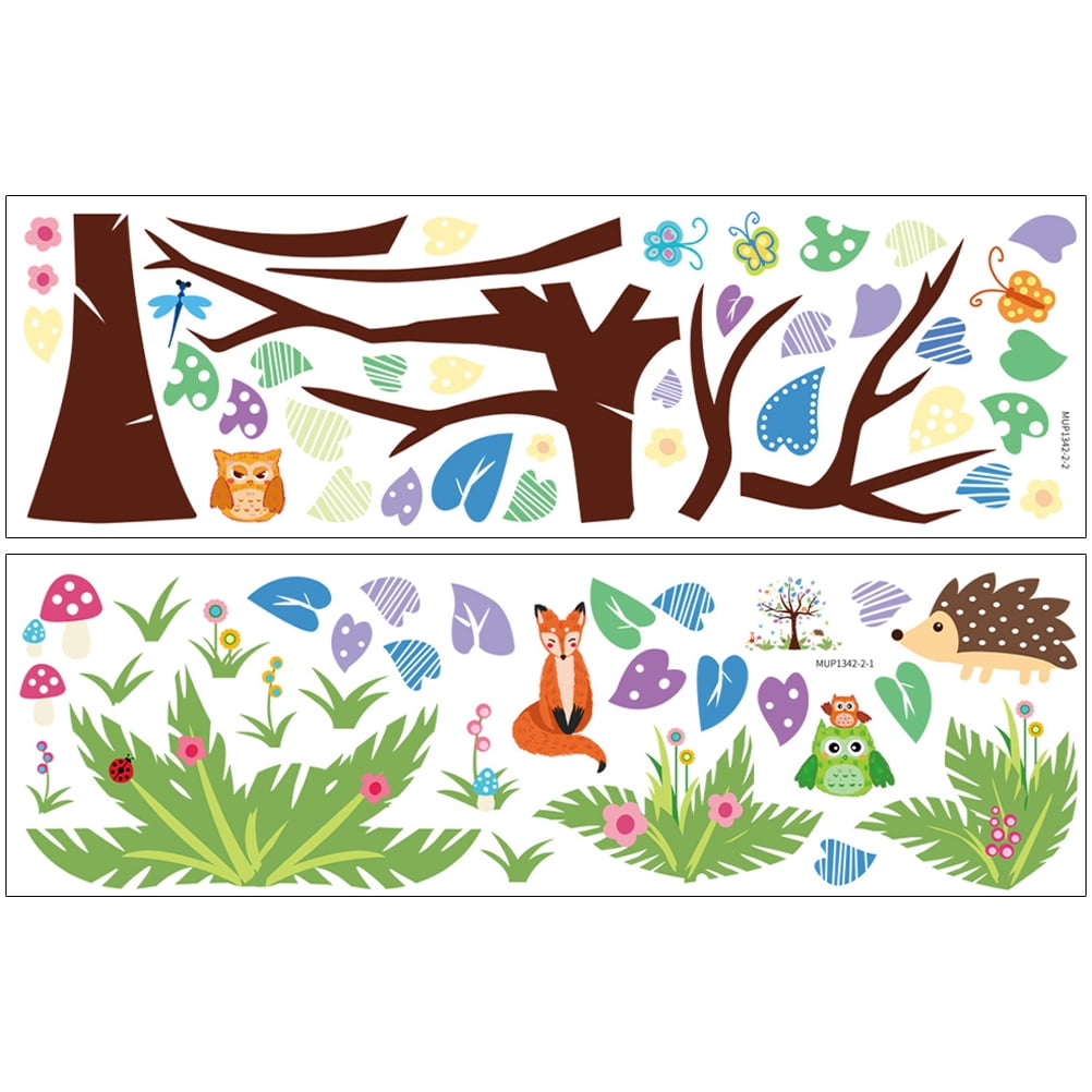 NUOLUX 2 Sheets Bedroom Decal Stickers Tree and Animal Sticker Wall