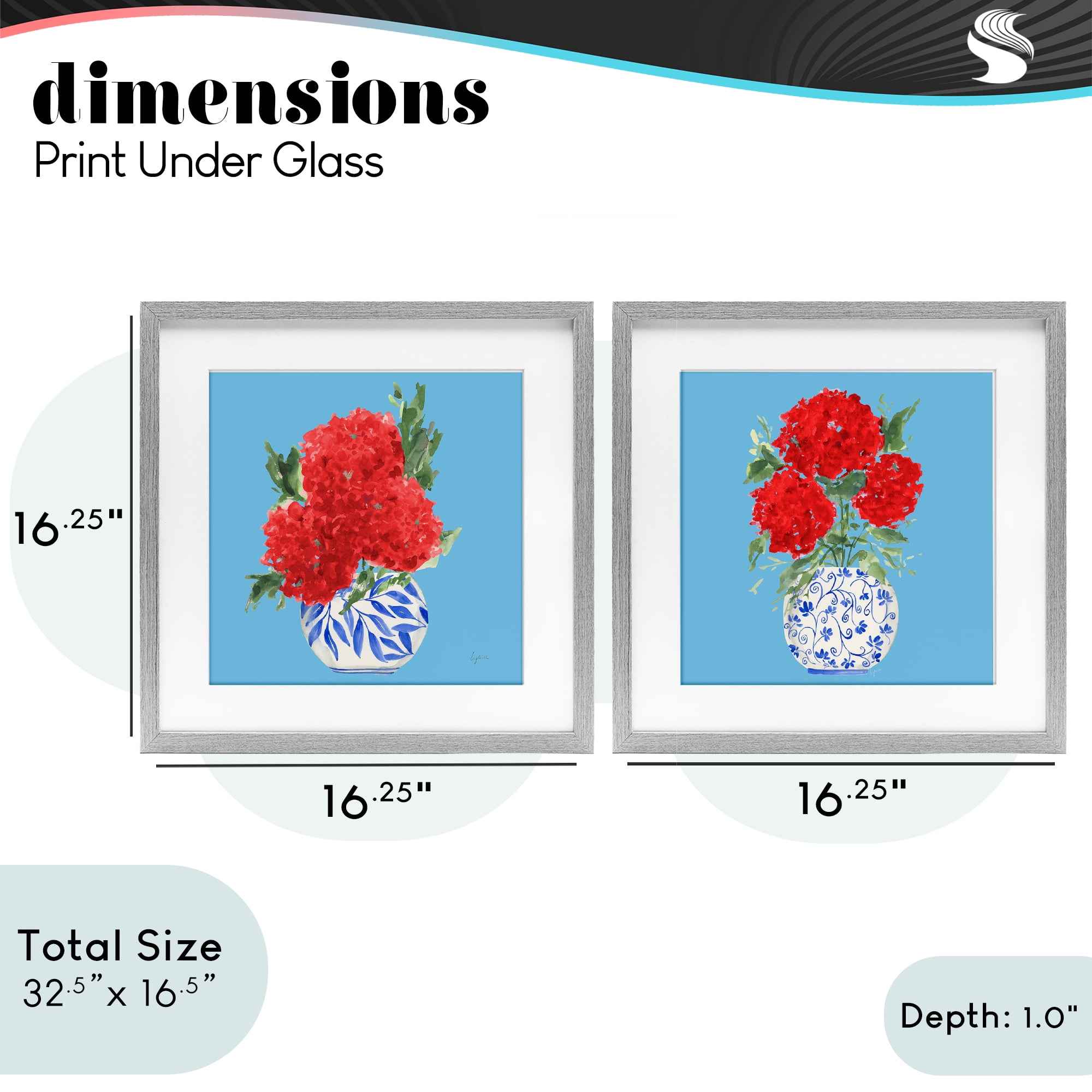 Stupell Industries Bright Red & Blue Hydrangeas 2 Piece Gray Framed Print Under Glass Set, design by Lucille Price