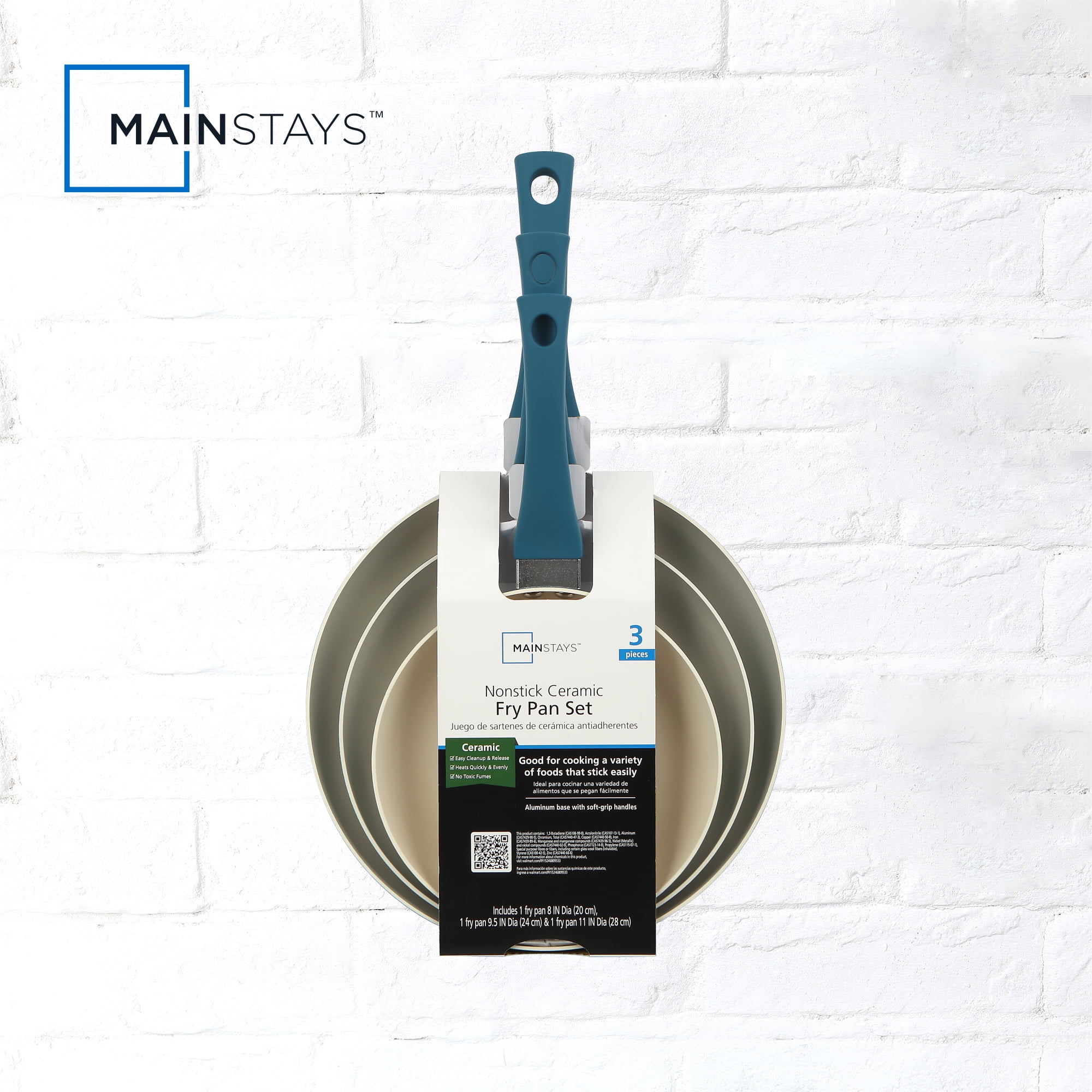Mainstays Aluminum Nonstick Ceramic 3 Pieces Frypan Set