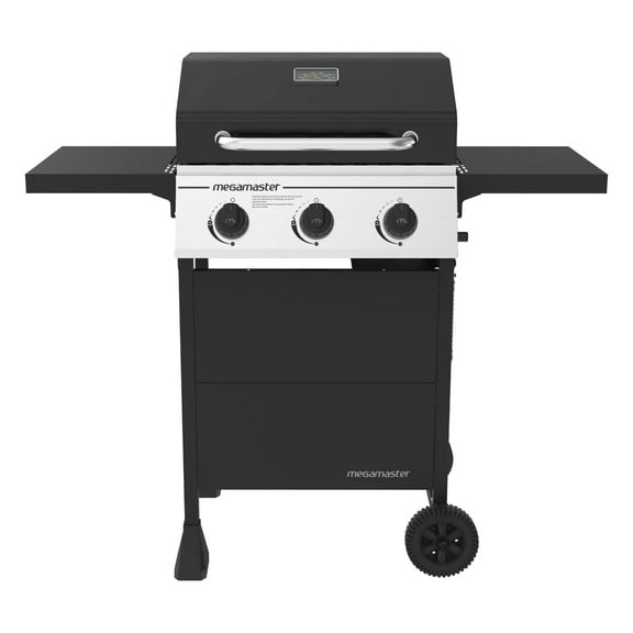 Megamaster 3-Burner Propane Gas Grill with Folding Side Tables, 30,000BTUs, 429.81 sq. in. Cooking Space, Stainless Steel Control Panel, Outdoor Kitchen Grill for BBQs, Patios, and More - 720-0988EA