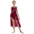 thumbnail image 6 of Aislor Girls Lyrical Dance Dress Lace Patchwork Sparkly Rhinestone Asymmetrical Hem Ballet Leotard Dancewear Burgundy 14, 6 of 7