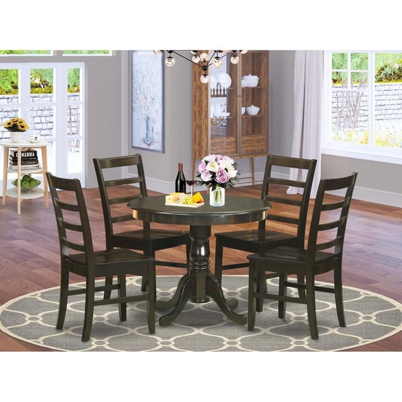 East West Furniture Antique 5-piece Wood Kitchen Set with 4 Chairs in Cappuccino