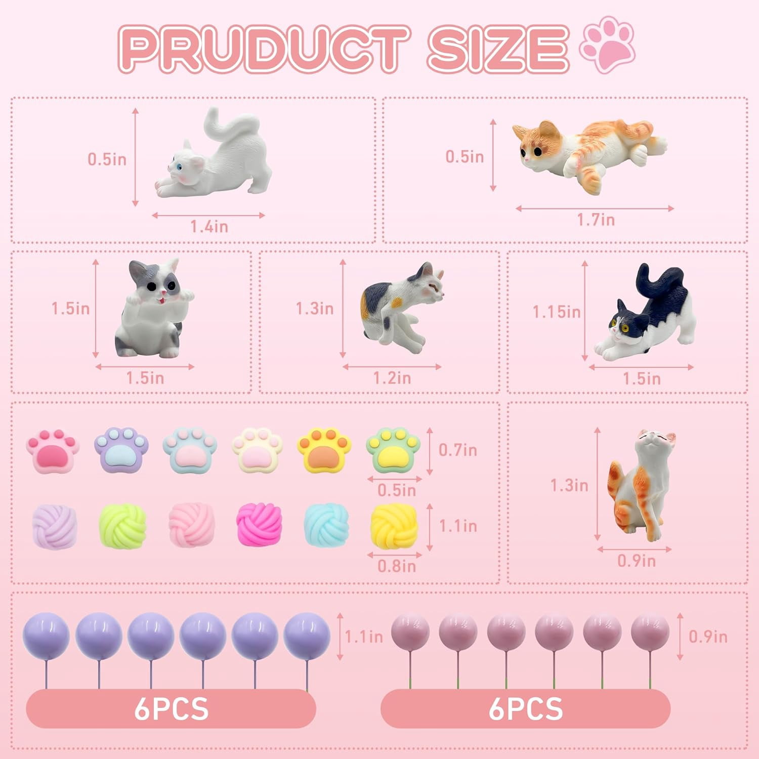 Cat Cake Topper Cat Paw Cake Toppers Cat Cake Decorations Cats Themed Cupcake Decor Mini Cats Figurines Wool Ball Cake Toppers for Birthday Baby Shower Party
