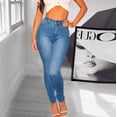 thumbnail image 2 of Guieoi High Rise Skinny Jeans for Women Pull On Jeans for Women Stretch Women Hight Elastic Waisted Hole Denim Jeans Stretch Slim Pants Length Jeans, 2 of 9