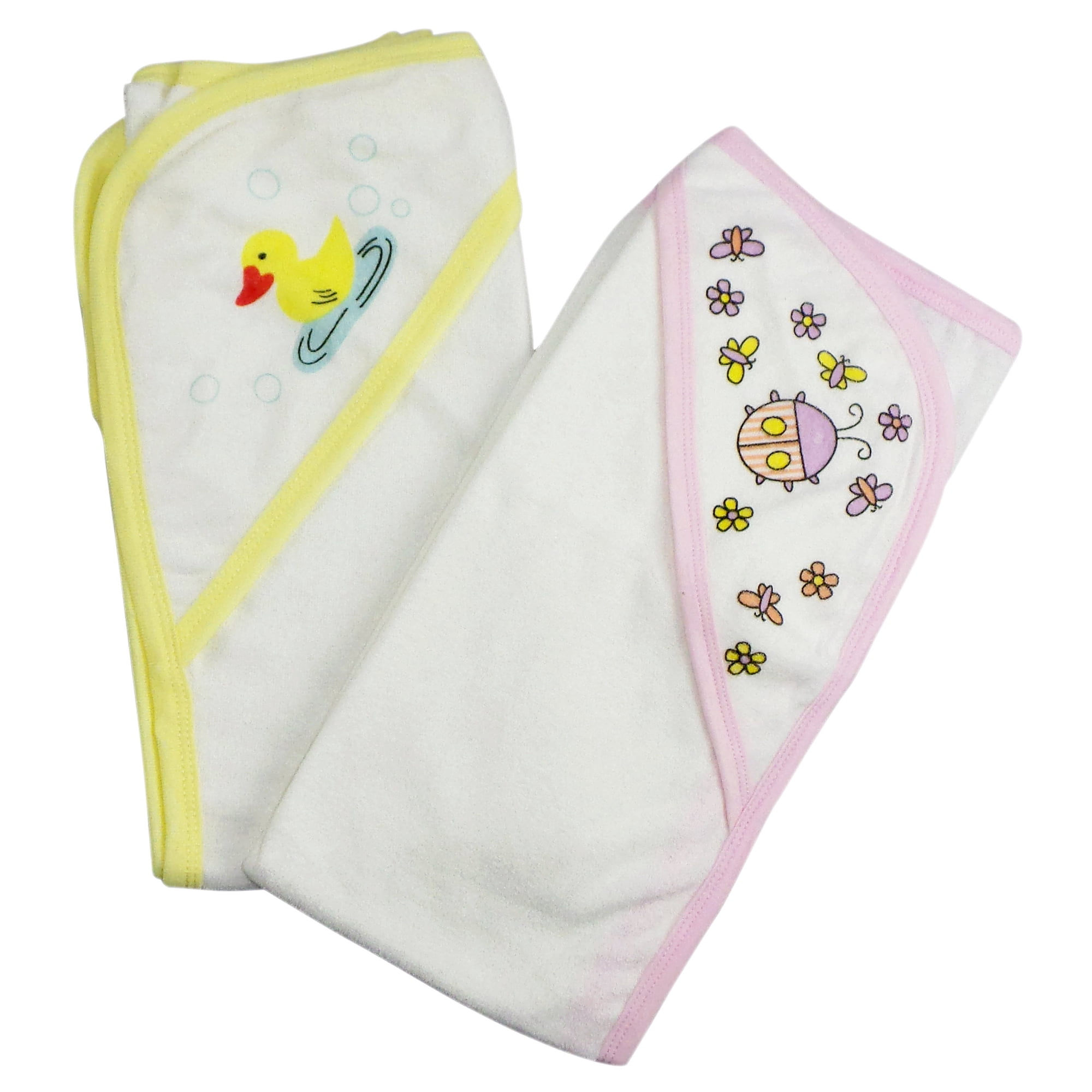 021-Pink-021-Yellow Infant Hooded Bath Towel, Pink & Yellow - Pack of 2