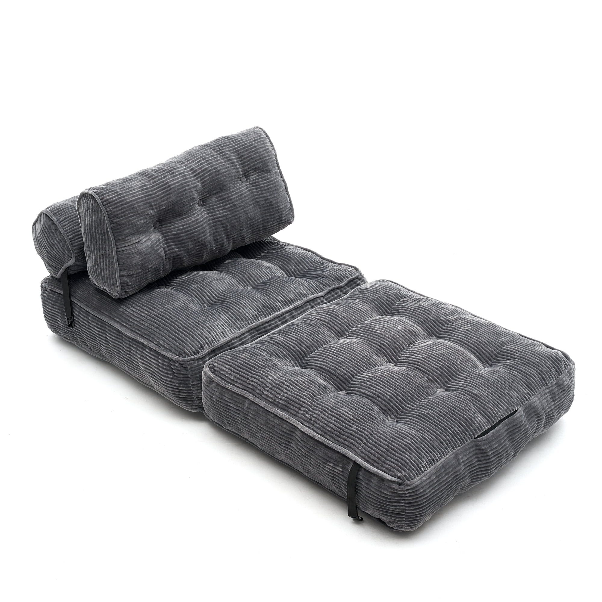 Leumius Folding Sofa Bed, Convertible Sleeper Chair with Pillow Foldable Mattress with Back Support, Portable Fold Out Chair Bed Comfy Floor Sofa Lounge for Living Room Bedroom Grey