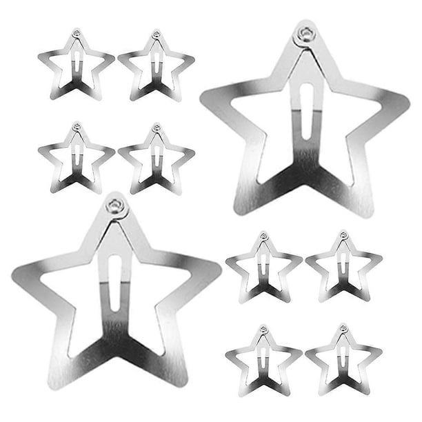 Star Hair Clips Metal Snap Hair Clips for Decor 10Pcs Girl Accessories Silver