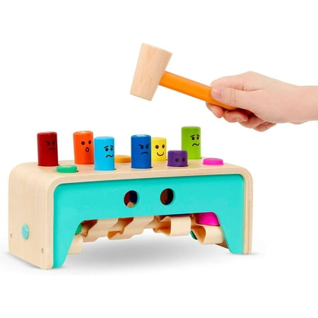 Battat Pound & Count Wooden Hammer Toy, Colorful Pegs, Developmental Play Construction Tool