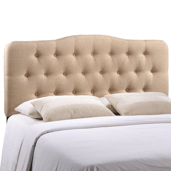 Modern Contemporary Queen Size Fabric Headboard, Beige Fabric