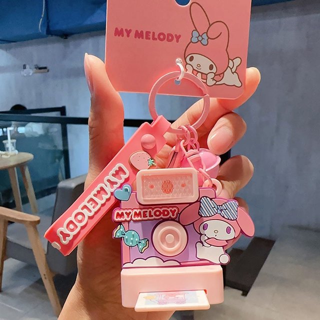 Cartoon Genuine Sanrio HelloKitty Kulomi Projection Camera Pendant Plush Big Ear Dog Keychain Female