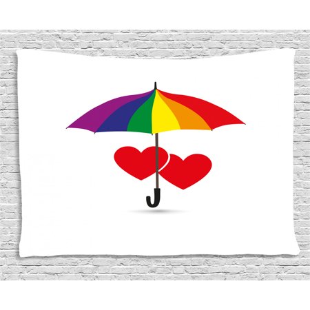Pride Decorations Tapestry Cute Heart Signs Over Rainbow Umbrella