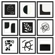 ArtbyHannah 9 Piece 10x10 inch Black Gallery Wall Picture Frame Set, Modern Framed Wall Art Set with Abstract Art Prints for Home Decor