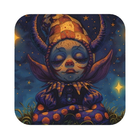 

Pofeuu Dreamy Jester Under Stars Print Leather Coasters Set of 6 Round Cups Mugs Mat Pad for Home Kitchen Heat Resistant Drink Coasters Square