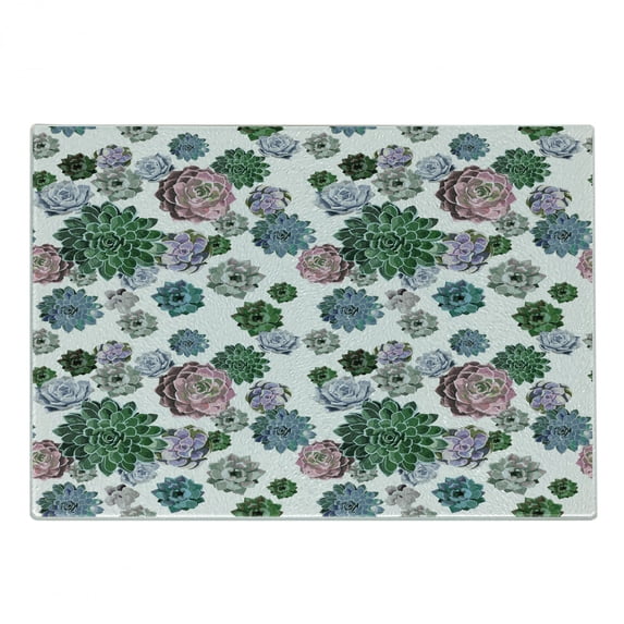 Cactus Cutting Board, Colorful Pattern of Succulent Plants Tropical Exotic Foliage Natural Garden Design, Decorative Tempered Glass Cutting and Serving Board, Small Size, Multicolor, by Ambesonne
