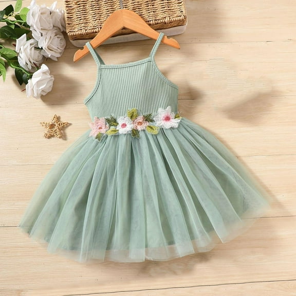 ATOGUTA Girl Dresses Tulle Party Birthday Poster Formal Fancy Flower Princess Dresses Size 1T-6, Green