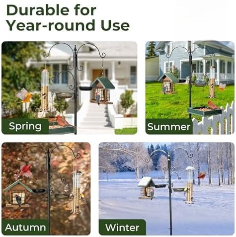 Bird Feeding Station Kit - 85 Inch Bird Feeder Pole with 5-Prong Base, Bird Feeder Stand for Outdoors Hanging Bird Feeders, Upgraded in Stability, Black