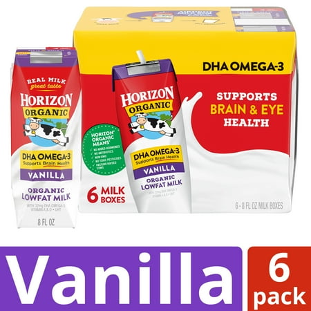 Horizon Organic Shelf Stable 1% Lowfat DHA Omega-3 Vanilla Milk Boxes, 8 fl oz, 6 Count