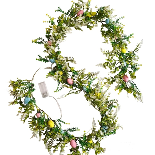 Naiovety Guirnalda de Pascua de espuma duradera con iluminación y hojas frescas para decoración del hogar. Guirnalda de Pascua con luz LED. Kits de decoración para fiestas