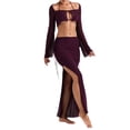 thumbnail image 2 of VISgogo, conjunto de ropa de moda para mujer, Tops cortos de manga larga de Color sólido con falda larga dividida de cintura alta de vendaje VISgogo moda, 2 of 9