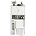 thumbnail image 2 of HOMCOM Over the Toilet Storage Cabinet, Farmhouse Above Toilet Bathroom Organizer with Barn Doors, Adjustable Shelf, Toilet Paper Holder, White, 2 of 9