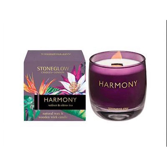 HARMONY Vetiver and Citrus Tea Stoneglow Infusion Wooden Wick Tumbler Scented Jar Candle