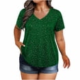 thumbnail image 3 of yoeyez Women's Sparkly Plus Size T-Shirt Glitter V-Neck Short Sleeve Tee Fashion Casual Loose Fit Evening Outings Party Tops Green,XXL, 3 of 7