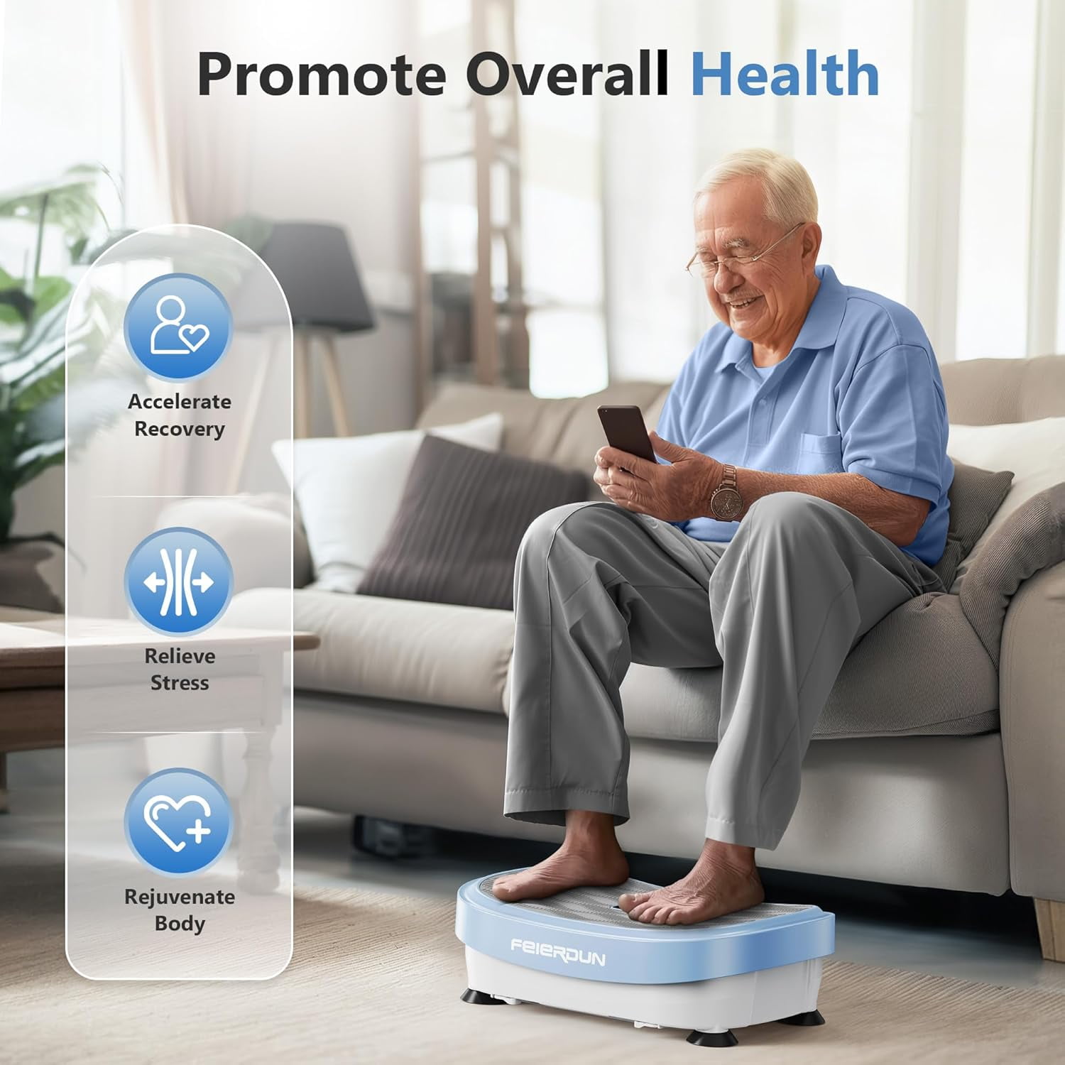 FEIERDUN Vibration Platform Machine, full Body Workout Vibration Fitness Platform, with Loop Bands & Remote