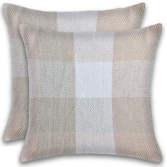 Herringbone Check Cotton Cushions Set of 2 Poly Filled With Zipper Machine Washable