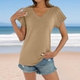 thumbnail image 6 of Women's V Neck Short Sleeve Pullover Tops Shirts Blouses Solid Color Loose Fit Casual Daily Wear Work Office Vacation Fashion Essential Gift for Women | CSEONE,Khaki L, 6 of 9