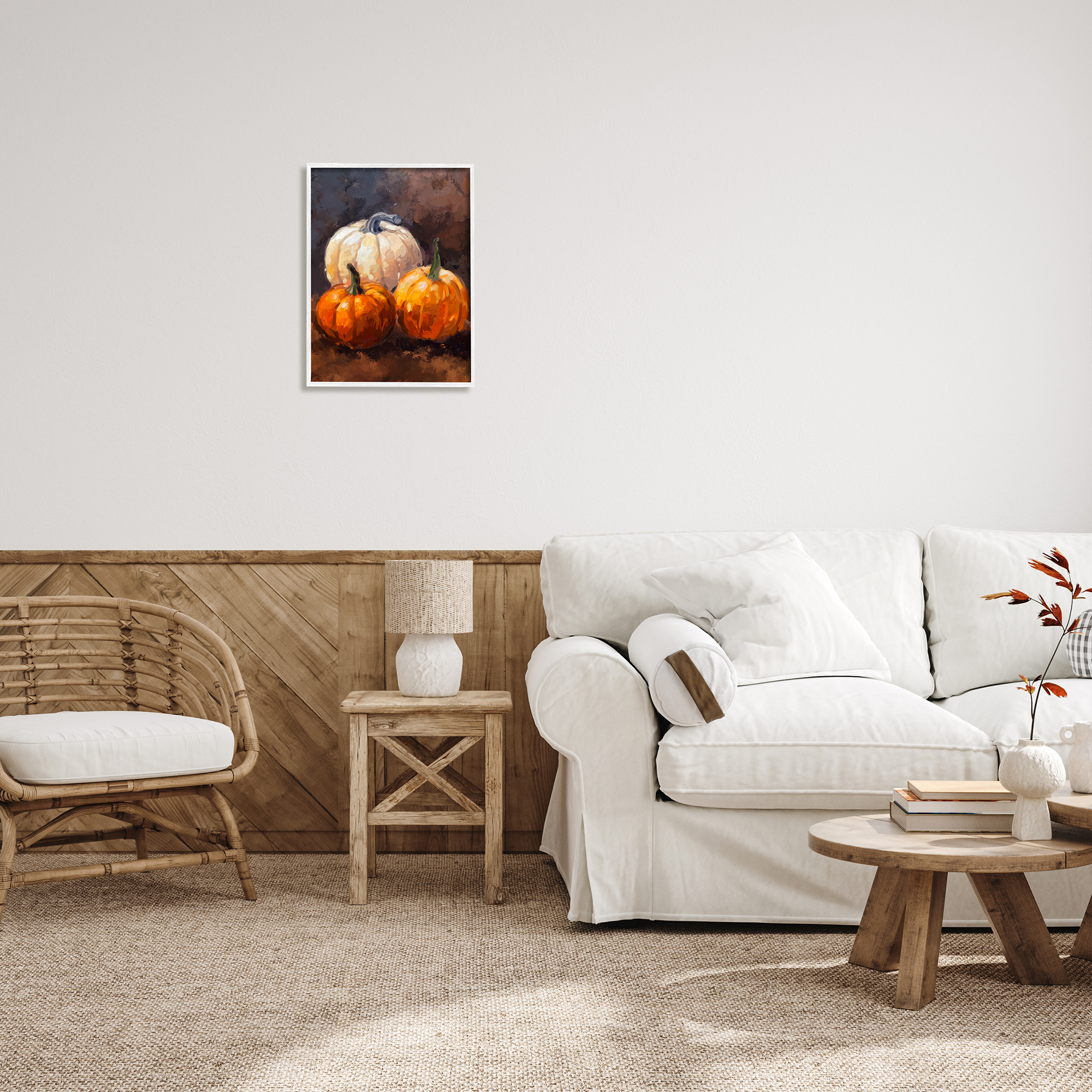 Stupell Industries Pumpkin Painting Still Life Holiday Painting White Framed Art Print Wall Art, 16 x 20