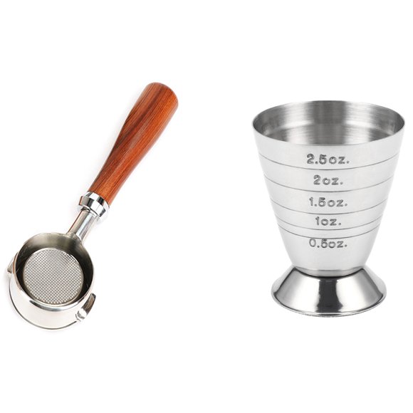 Measuring Shot Cup Ounce Jigger Bar Cocktail Drink Mixer with Coffee Bottomless Machine Wood Handle Filter for Welhome