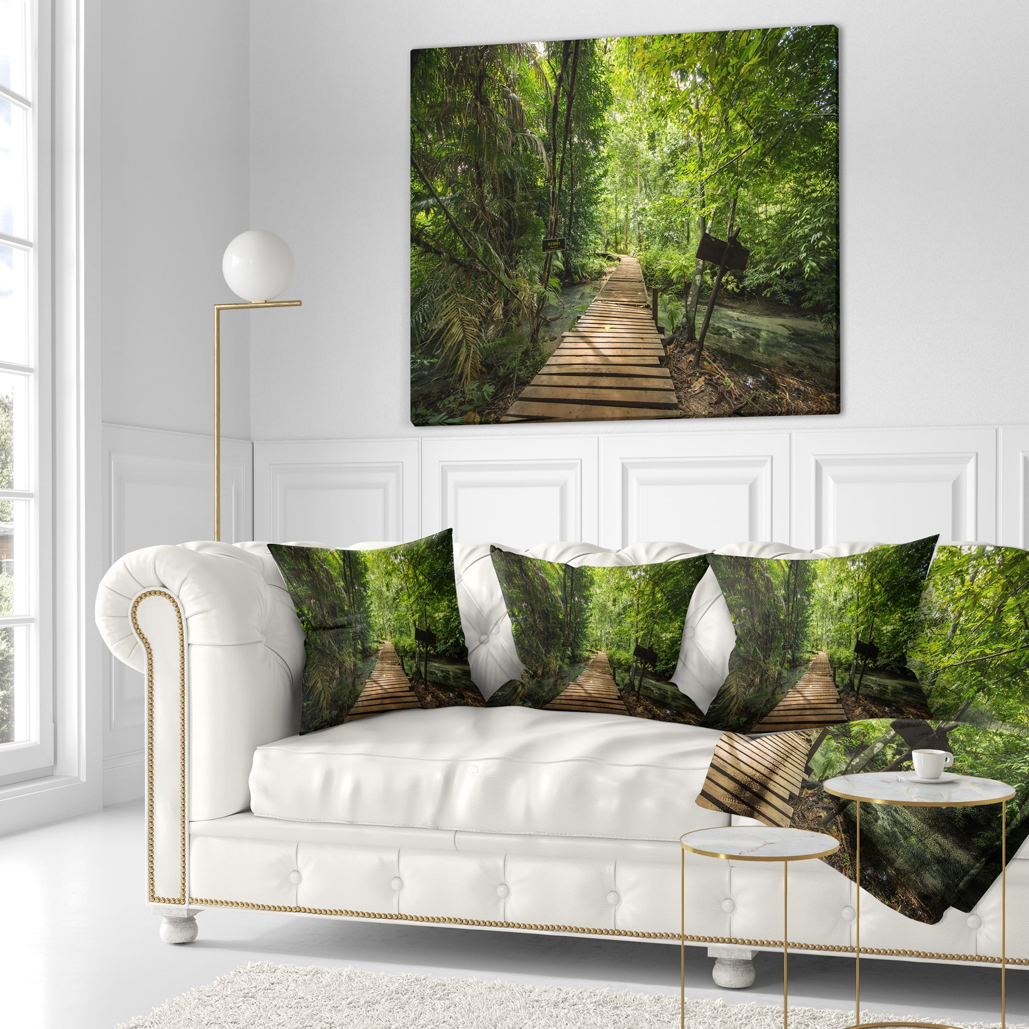 Designart Forest Way to Emerald Pool - Landscape Photo Throw Pillow - 16x16