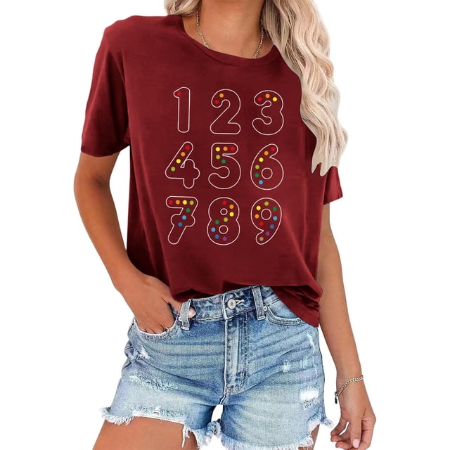 Tops de Manga Corta de las Mujeres Casual Impresa Camiseta Blusa Cuello Redondo Moda Poliéster Ligero Suave Cómodo para las Vacaciones Diarias de Trabajo de la Fiesta de Citas