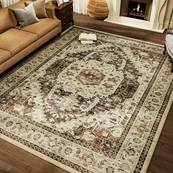 Area Rugs for Living Room Rugs for Bedrooms Machine Washable Area Rug 5x7 Vintage Floral Carpet Office Rug Oriental Dining Room Rug Distressed Large Retro Rug Brown