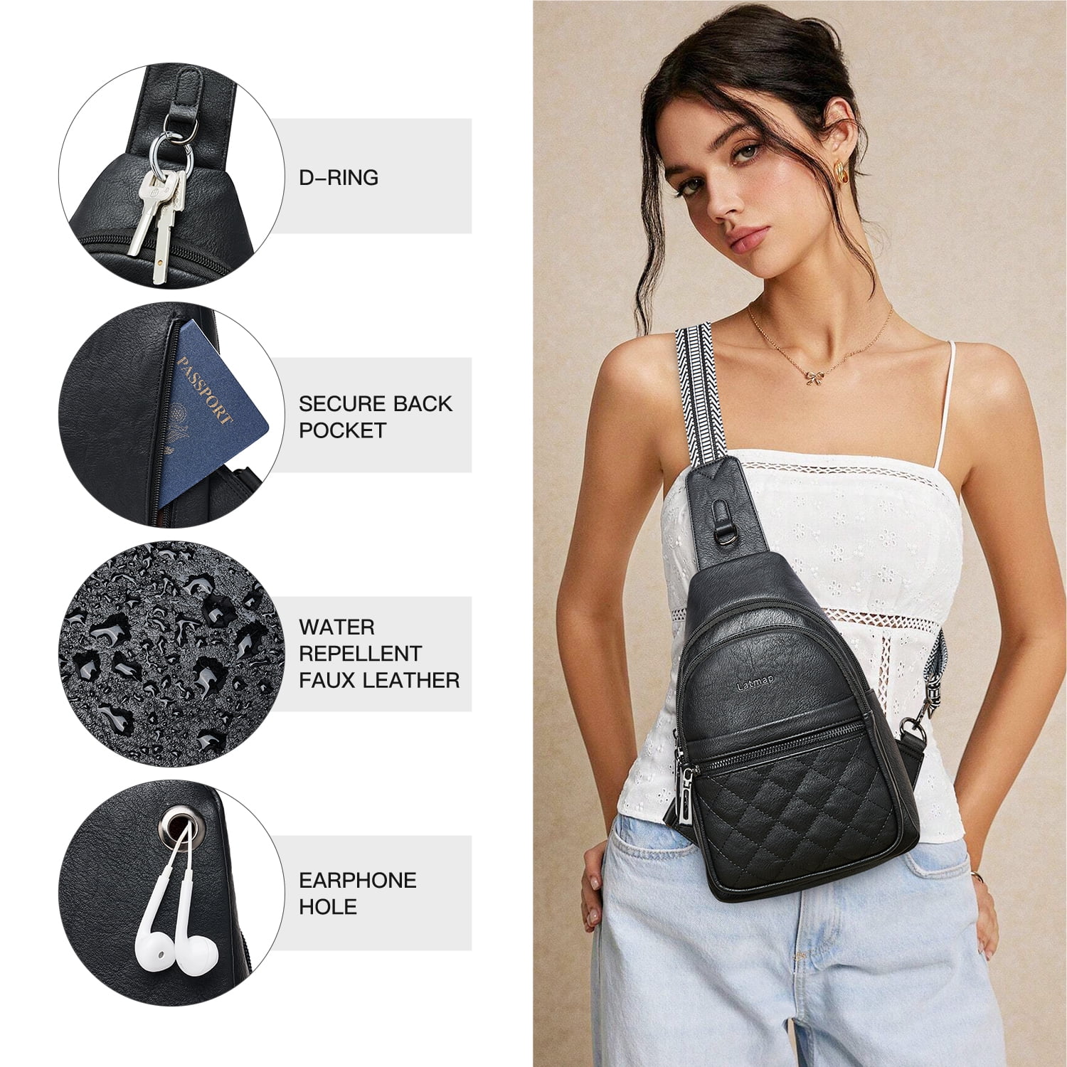 Sling Bag for Women Crossbody Fanny Pack - Lightweight Waterproof Faux Leather Purse for Travel Hiking Running Hands-Free